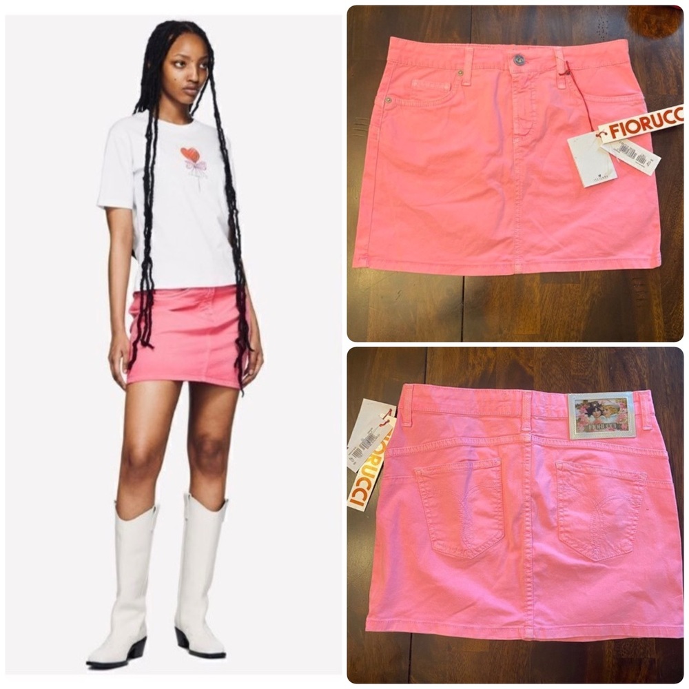 NWT Fiorucci Angels Vintage Wash Pink Denim Mini Skirt 26